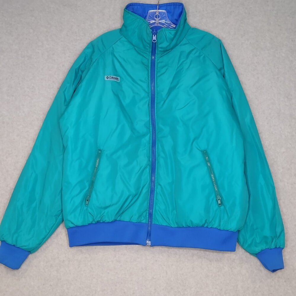 Columbia Jacket Men's Size XL Blue Teal Reversible Nylon Bomber Radial 80s VNTG - Picture 6 of 11
